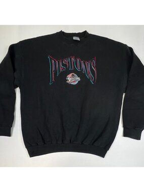 Vintage Detroit Pistons Sweatshirt Men XL Logo 7 Black NBA Basketball